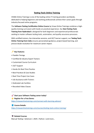 Testing Tools Online Training Real-time support from India