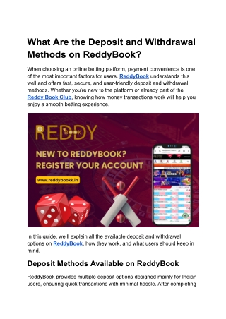 What Are the Deposit and Withdrawal Methods on ReddyBook