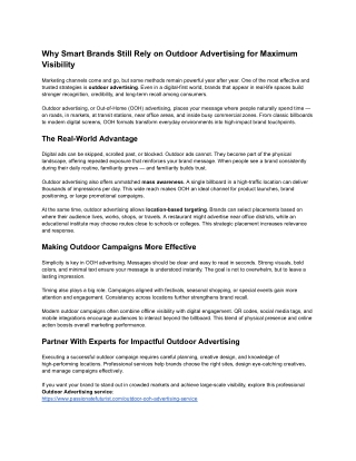 Why Smart Brands Still Rely on Outdoor Advertising for Maximum Visibility