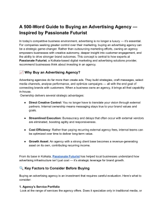 Buying an Advertising Agency_ A Strategic Guide by Passionate Futurist