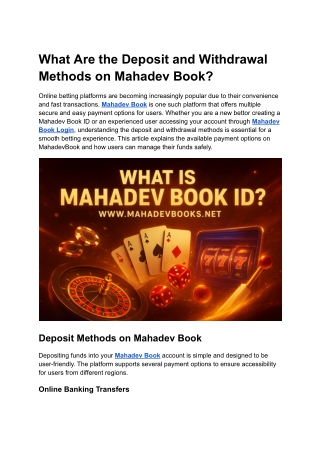 What Are the Deposit and Withdrawal Methods on Mahadev Book