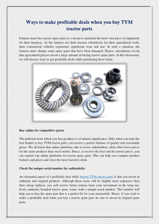 Ways to make profitable deals when you buy TYM tractor parts