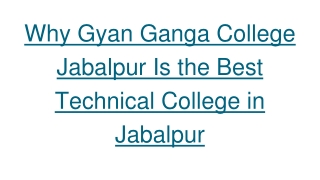 4 Why Gyan Ganga College Jabalpur Is the Best Technical College in Jabalpur