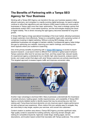 The Benefits of Partnering with a Tampa SEO Agency for Your Business