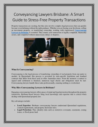 Conveyancing Lawyers Brisbane A Smart Guide to Stress-Free Property Transactions