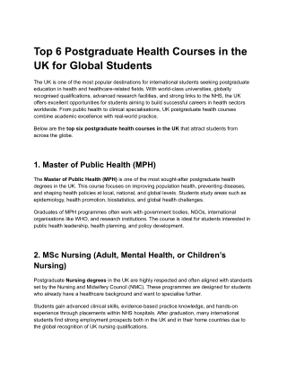 Top 6 Postgraduate Health Courses in the UK for Global Students