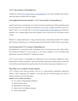 Your Neighbourhood Security Specialists – CCTV Camera Dealers in Thirumullaivoyal