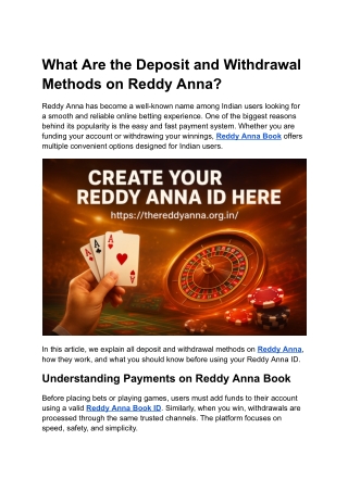 What Are the Deposit and Withdrawal Methods on Reddy Anna