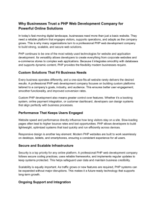 Why Businesses Trust a PHP Web Development Company for Powerful Online Solutions