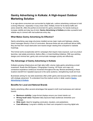 Gantry Advertising in Kolkata A High-Impact Outdoor Marketing Solution