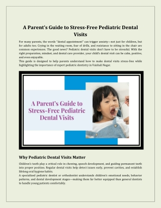 A Parent’s Guide to Stress-Free Pediatric Dental Visits