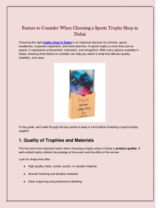Factors to Consider When Choosing a Sports Trophy Shop in Dubai