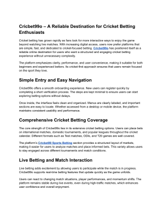 Cricbet99o – A Reliable Destination for Cricket Betting Enthusiasts