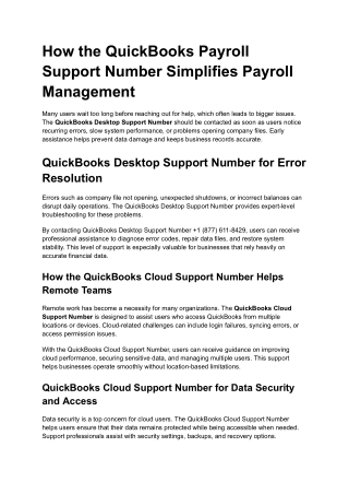 How the QuickBooks Payroll Support Number Simplifies Payroll Management