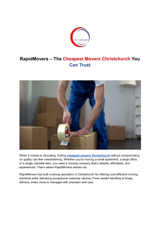 Cheapest Movers Christchurch | RapidMovers Moving Services