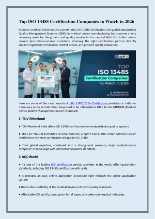 Top ISO 13485 Certification Companies to Watch in 2026