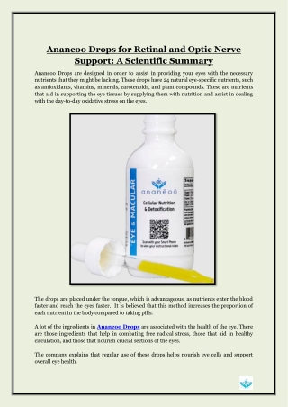 Ananeoo Drops for Retinal and Optic Nerve Support- A Scientific Summary