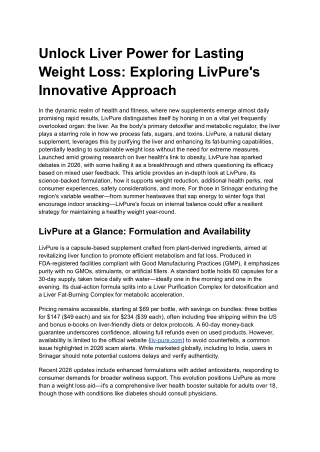 Unlock Liver Power for Lasting Weight Loss Exploring LivPure's Innovative Approach