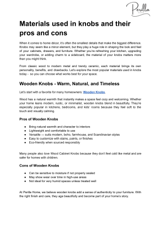 Materials used in knobs and their pros and cons