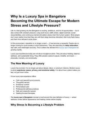 Why Is a Luxury Spa in Bangalore Becoming the Ultimate Escape for Modern Stress and Lifestyle Pressure