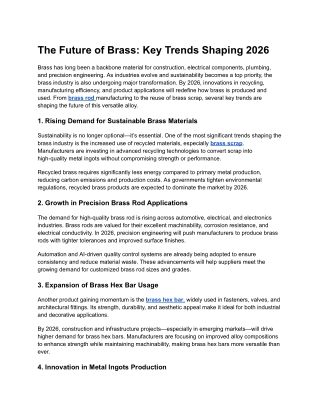The Future of Brass: Key Trends Shaping 2026