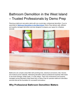 Bathroom Demolition in the West Island – Trusted Professionals by Demo Prep