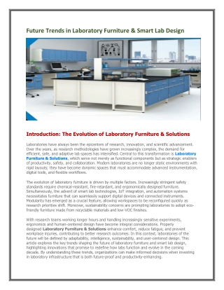 Future Trends in Laboratory Furniture & Smart Lab Design