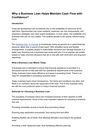 Why a Business Loan Helps Maintain Cash Flow with Confidence