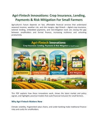 Agri-Fintech Innovations: Crop Insurance, Lending, Payments & Risk Mitigation
