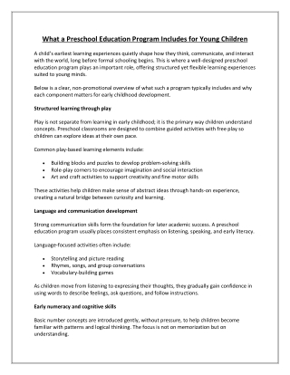 What a Preschool Education Programme Includes for Young Children