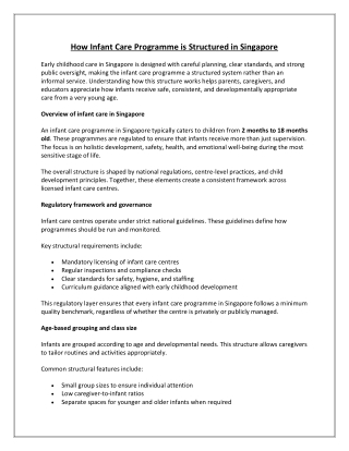 How Infant Care Programme is Structured in Singapore