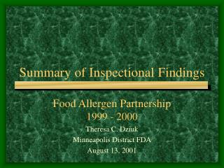 Summary of Inspectional Findings