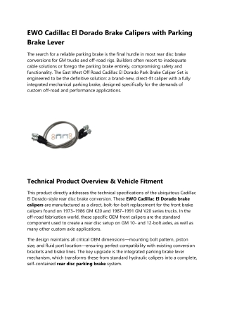 EWO Cadillac El Dorado Brake Calipers with Parking Brake Lever