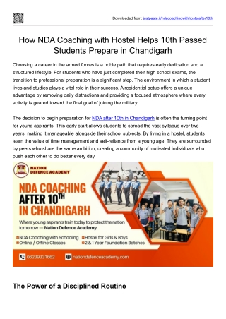 How NDA Coaching with Hostel Helps 10th Passed Students Prepare in Chandigarh