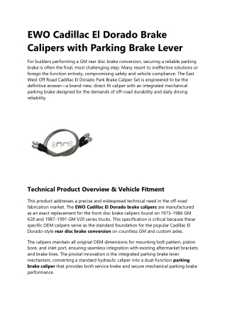 EWO Cadillac El Dorado Brake Calipers with Parking Brake Lever