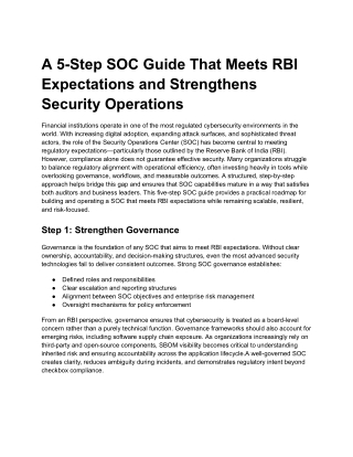 A 5-Step SOC Guide That Meets RBI Expectations and Strengthens Security Operations