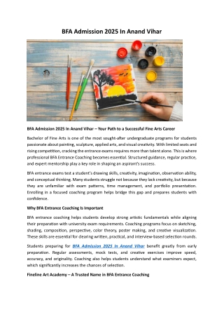 BFA Admission 2025 In Anand Vihar