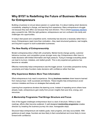 Why BYST Is Redefining the Future of Business Mentors for Entrepreneurs