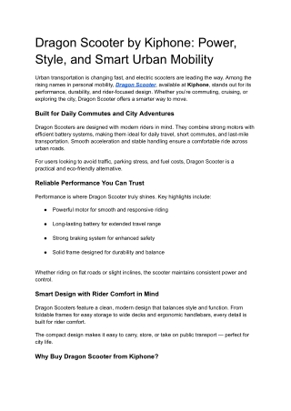 Dragon Scooter by Kiphone_ Power, Style, and Smart Urban Mobility