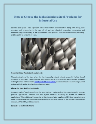 How to Choose the Right Stainless Steel Products for Industrial Use
