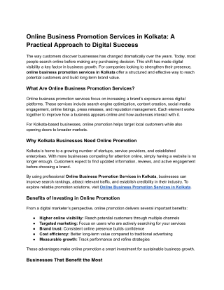 Online Business Promotion Services in Kolkata A Practical Approach