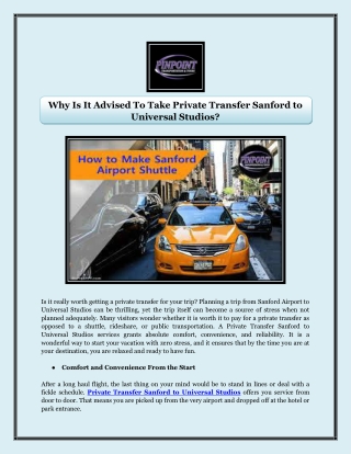 Why Is It Advised To Take Private Transfer Sanford to Universal Studios
