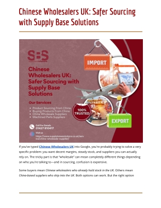 Chinese Wholesalers UK: Safer Sourcing with Supply Base Solutions