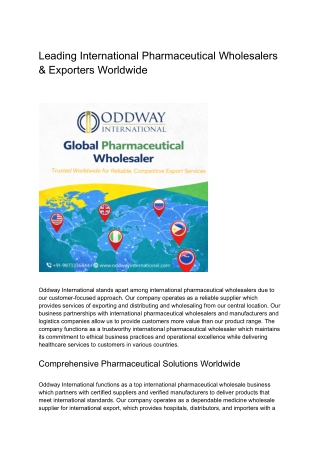 Leading International Pharmaceutical Wholesalers & Exporters Worldwide