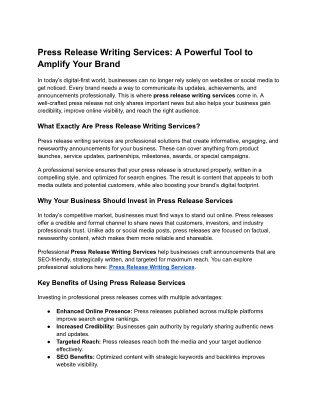Press Release Writing Services A Powerful Tool to Amplify Your Brand