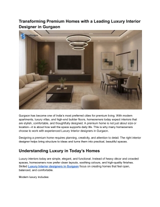 Transforming Premium Homes with a Leading Luxury Interior Designer in Gurgaon