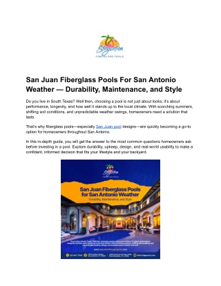 San Juan Fiberglass Pools For San Antonio Weather