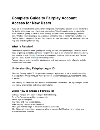 Complete Guide to Fairplay Account Access for New Users