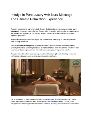 Nuru Massage in Mumbai Complete Relaxation & Wellness Guide