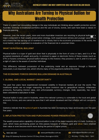 Why Australians Are Turning to Physical Bullion for Wealth Protection.